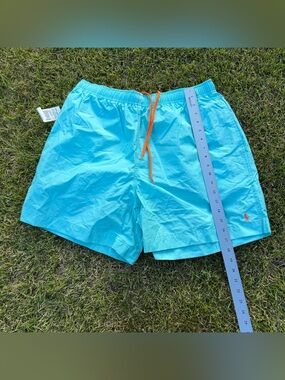VINTAGE Polo by Ralph Lauren Aqua Swim Trunks with Orange Drawstring